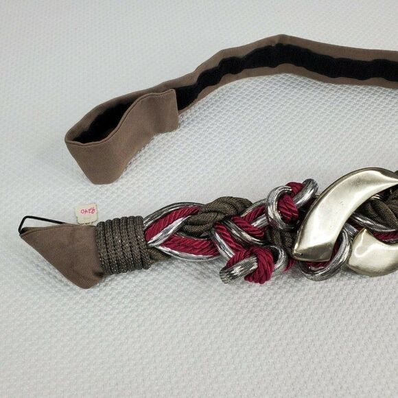 Vintage 80\'s Designer Carolyn Tanner Statement Belt Silver Brown Red Metal